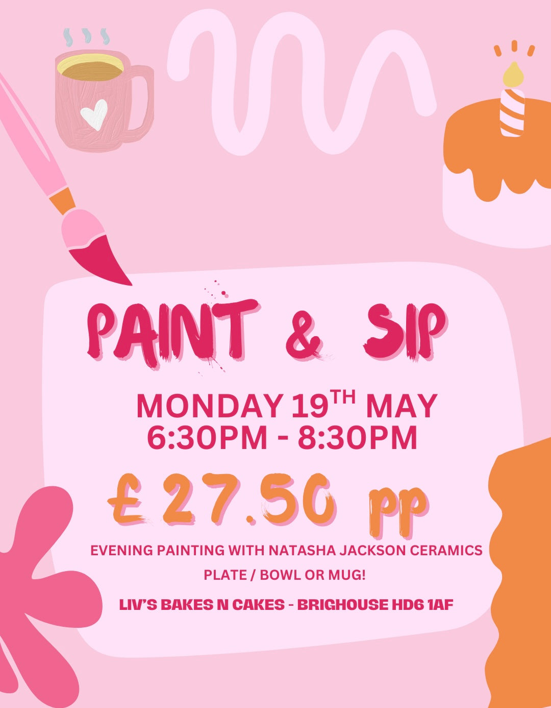 Paint & Sip Plates, Bowls & Mugs - 19th May